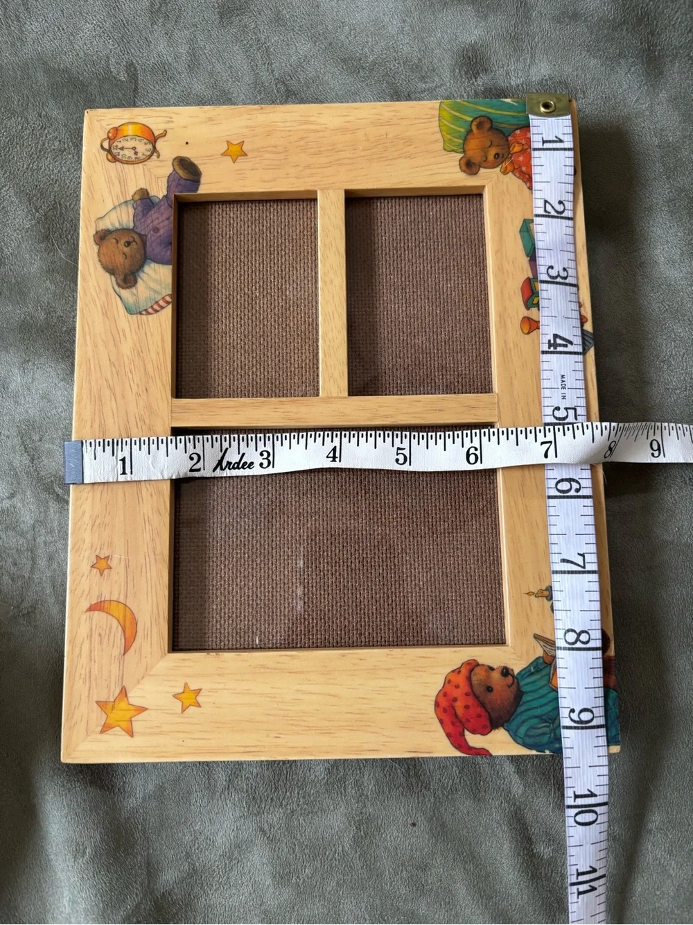 Rare Vintage 90s Handcrafted/Painted Triple Window Wooden Nursery Photo Frame